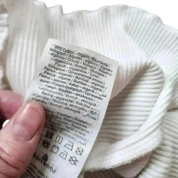 SELECTED Femme Long Sleeve Ribbed Tee Lettuce Hem White Crew Neck Women's Medium - Picture 10 of 13